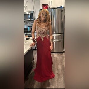 prom dress, burgundy & gold, size medium only worn once